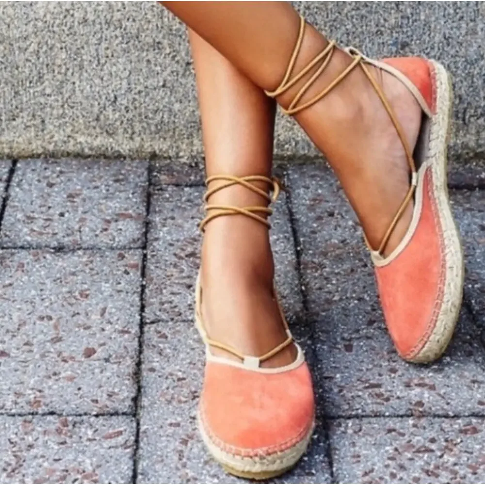 Free People 39 pink Marina Lace Up Espadrille